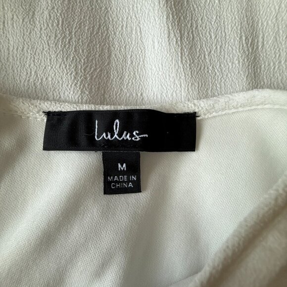 Women's M Lulus Tale to Tell Blue and Ivory Embroidered Shift Dress - Picture 8 of 10